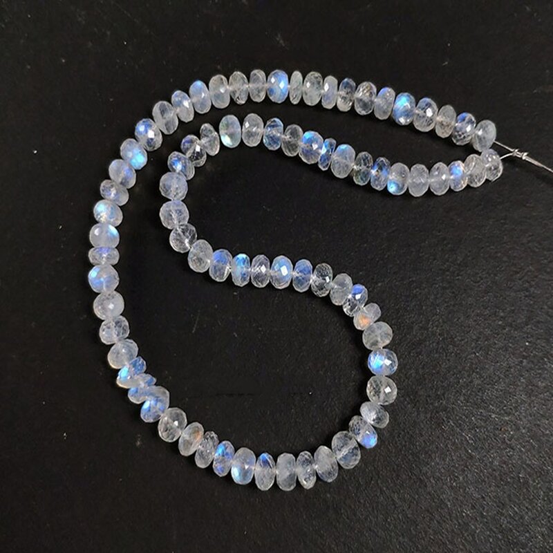 Pierre de lune blanche bleue arc-en-ciel, pierre ronde à facettes 6-7mm pour bricolage de bijoux collier 40CM FPPJ vente en gros