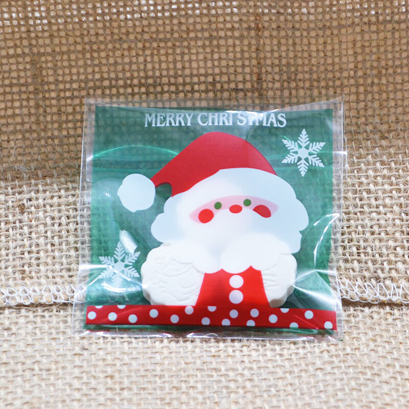 50Pcs 10x10cm Santa Claus Tree Samoprzylepne torby na prezenty świąteczne Kreskówka Plastikowa torba na cukierki Świąteczne opakowanie na ciasteczka Xmas Decor