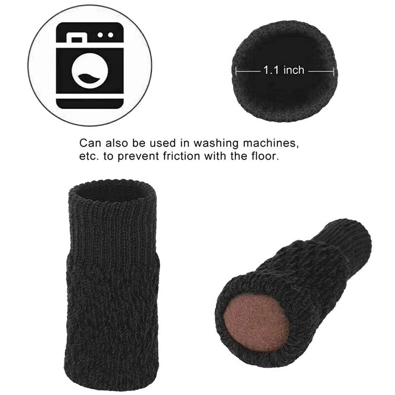 24 Pcs 탄성 안티-슬립 뜨개질 가구 의자 다리 양말-층 프로텍터, 가구 패드 커버 (블랙)