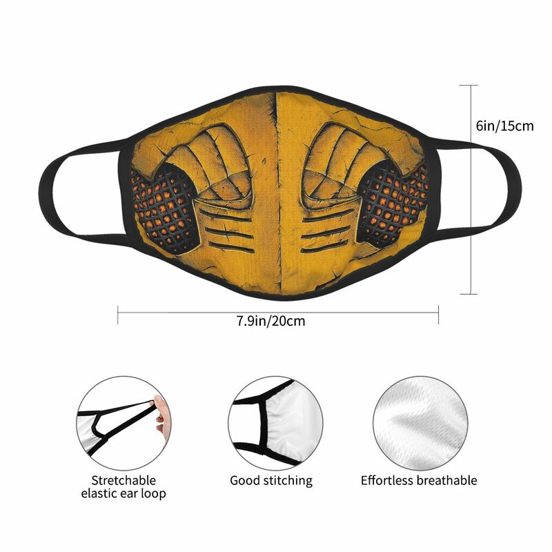 Mascarilla facial antihumo Mortal Kombat Scorpion no desechable, máscara de protección, respirador, mufla bucal