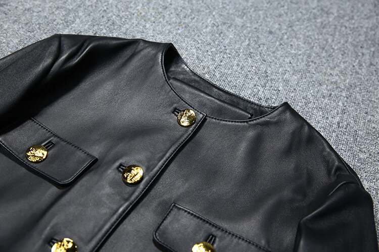 Spring Autumn Women's High quality  O-neck Genuine leather jackets C877