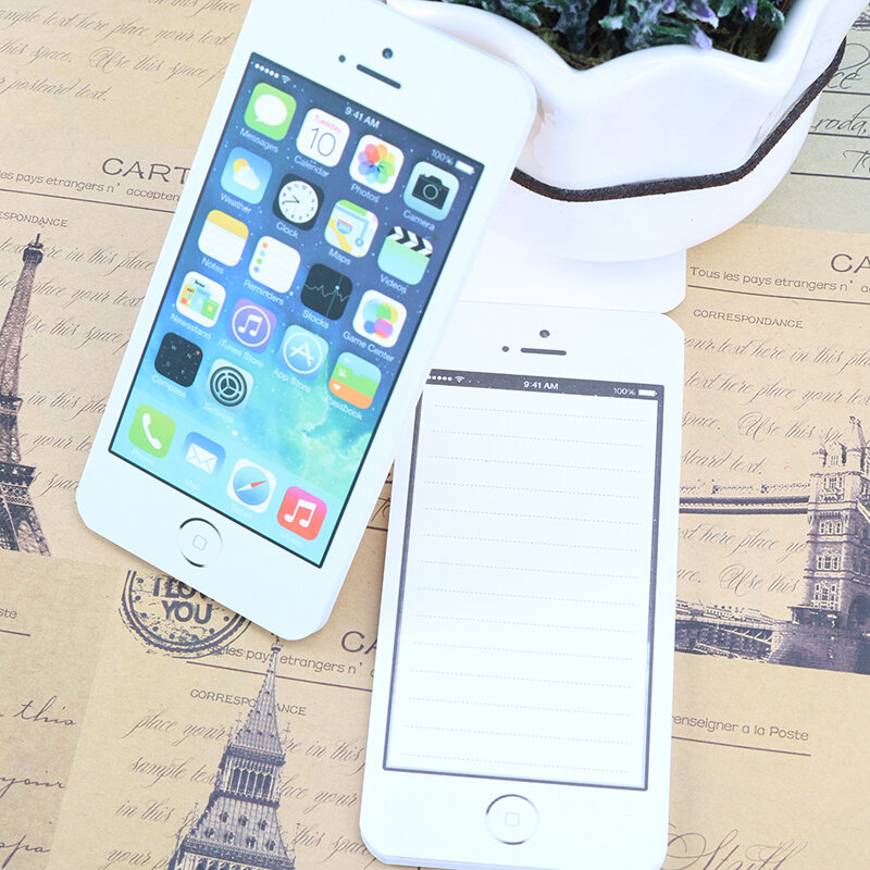 Bloc de notas con forma de teléfono móvil, Bloc de notas adhesivas de moda blanca, papelería de oficina, suministros de papelería
