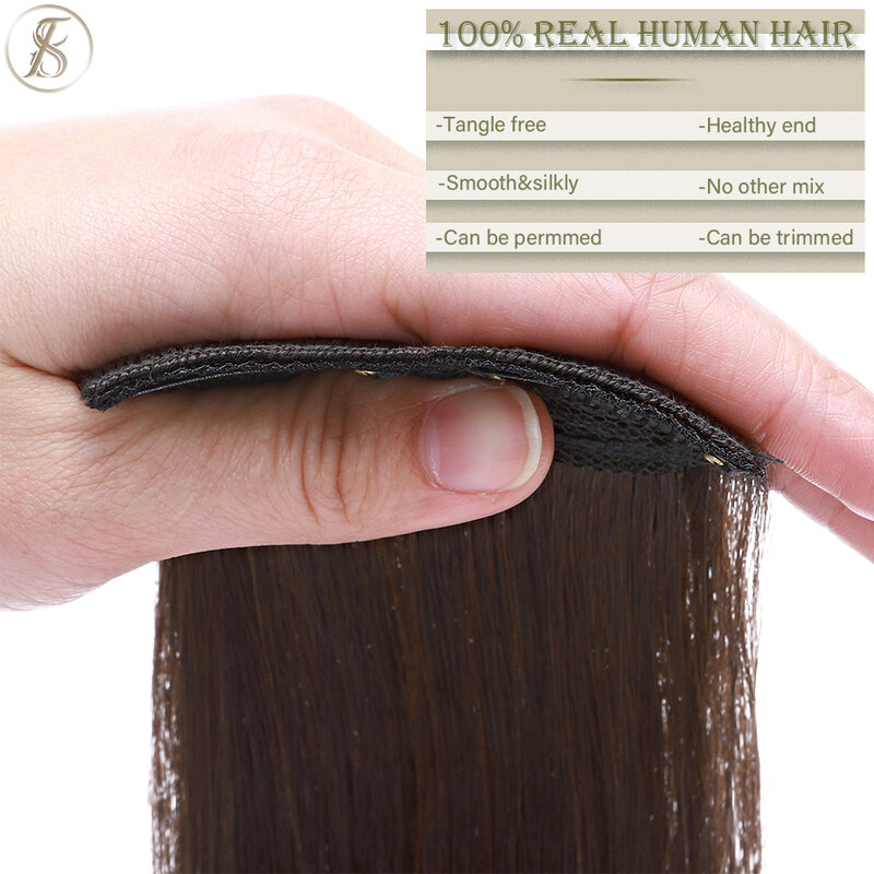 TESS-Clip Em Extensões De Cabelo Humano, 100% Extensão Natural, 8cm Hairpiece, Reabastecer O Cabelo, Clipe De Volume