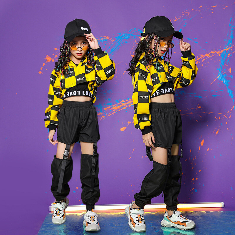 Criança adulto legal hip hop roupas moletom com capuz topo colheita camisa jazz ballroom dance traje causal calças para menina streetwear