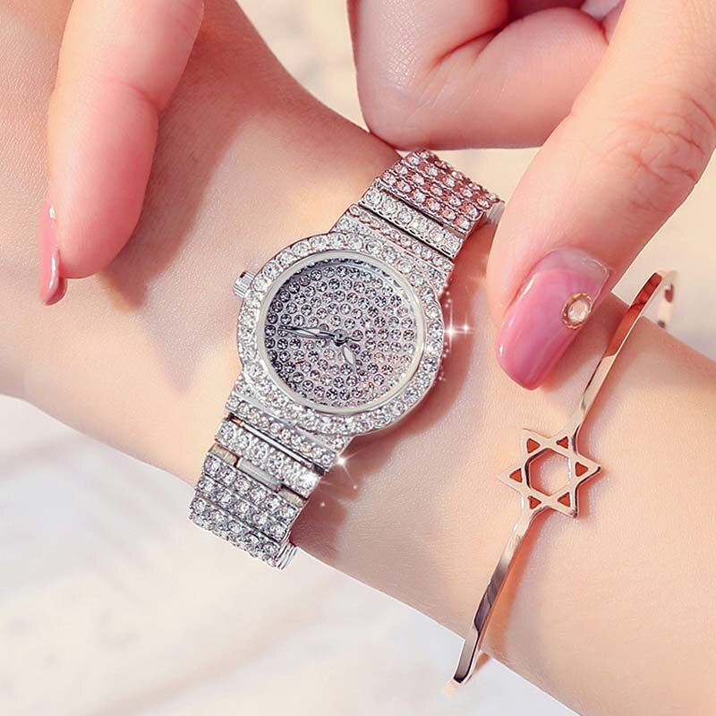الفاخرة ساعة كوارتز المرأة الساعات الفاخرة 18K الذهب ساعة التقويم الماس ساعة اليد الإناث دروبشيبينغ بالجملة