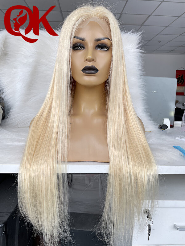 QueenKing Brazilian Human Hair Blonde Lace Front 150% 13x6 Blonde 613 Silky Straight Remy Wigs For Women Free Overnight Shipping