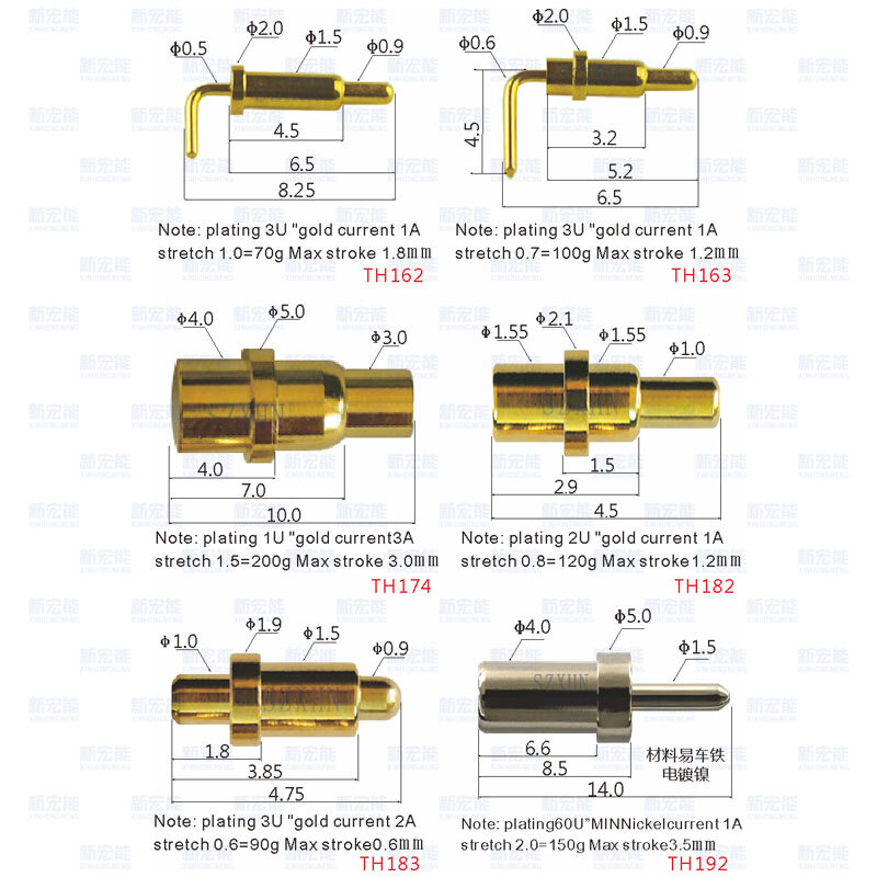 Probe Mold Positioning Test Thimble Gold-plated Conductive Pin Charging Pin High Current Telescopic Spring Pin