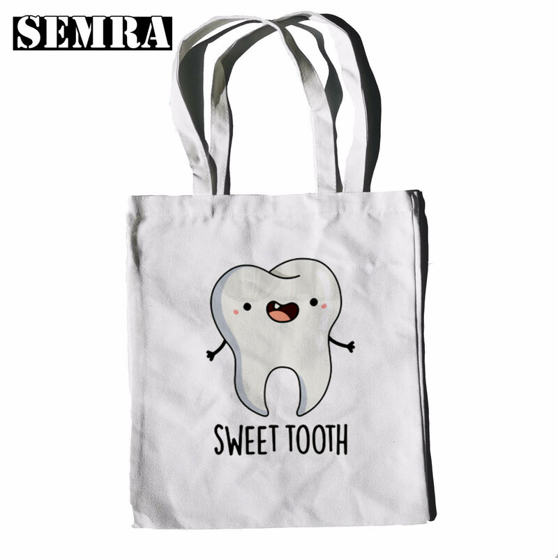 Dente e dentista gráfico estético engraçado moda bolsas de ombro sacos de compras casuais meninas bolsa feminina elegante lona