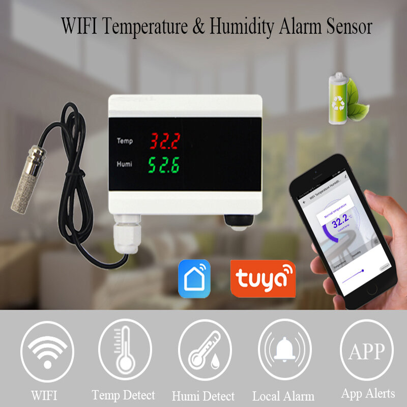 Tuya-Control Remoto IR Universal con WiFi, Sensor de temperatura y humedad, funciona con la aplicación Smart Home Life, alarma