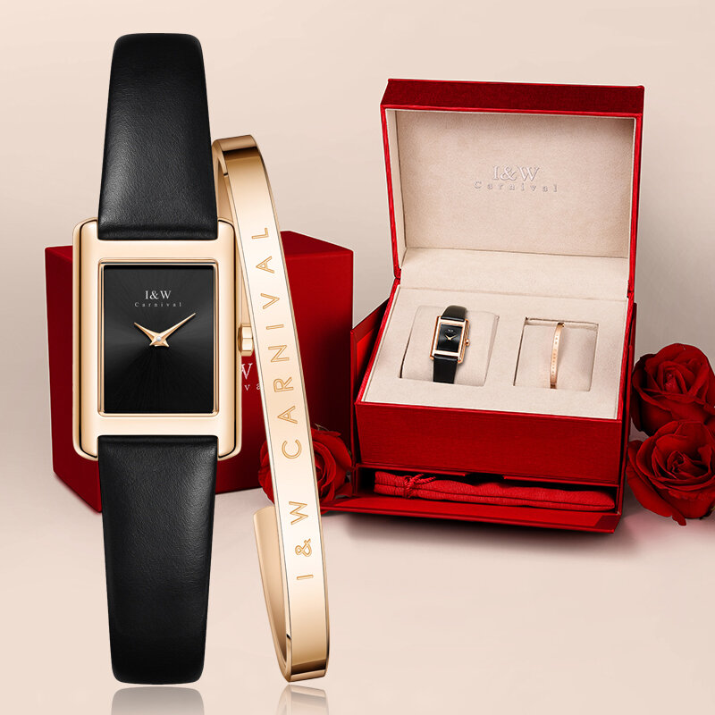 Suíça fez relógio feminino marca de luxo à prova dwaterproof água i & w moda relógio de quartzo feminino safira dial quadrado ouro relogio feminino