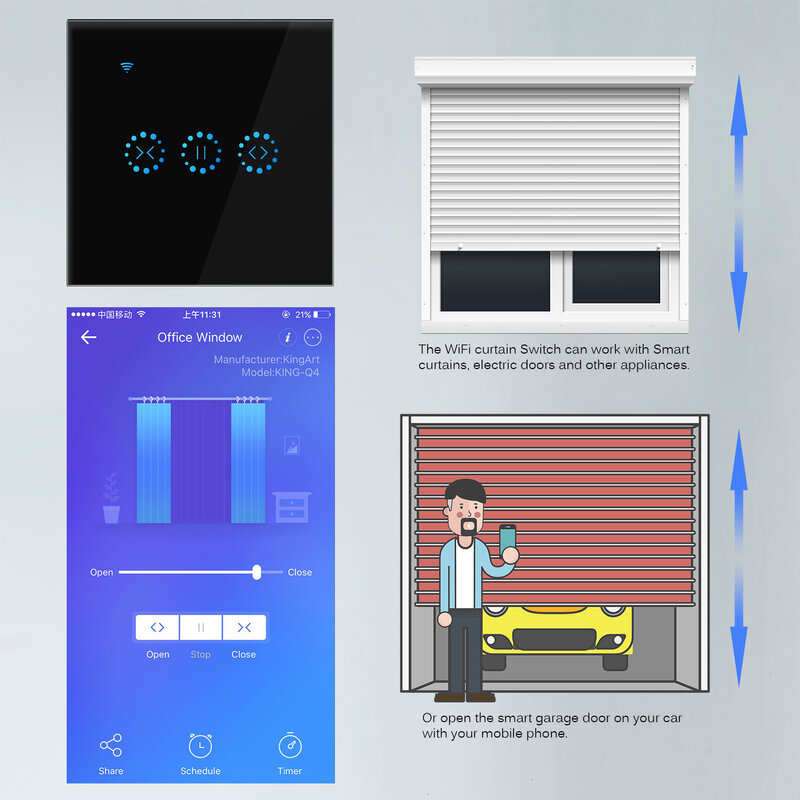 스마트 홈 와이파이 전기 터치 블라인드 커튼 스위치, Ewelink 앱, 알렉사 에코의 음성 제어, 기계식 리미트 블라인드 모터용