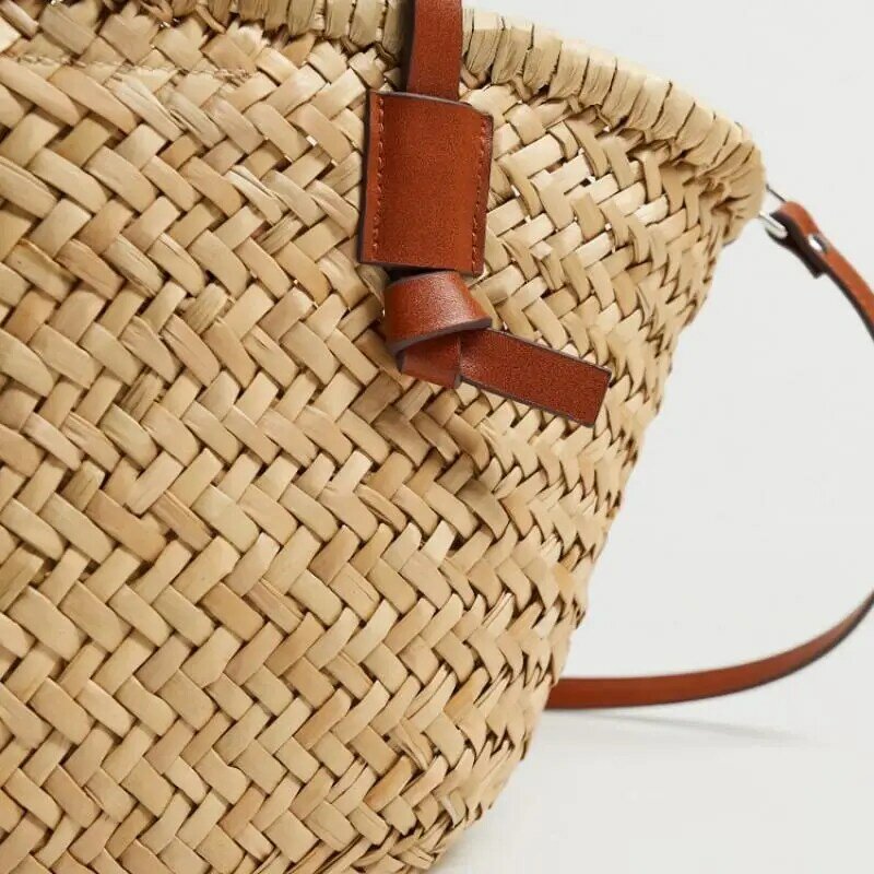 Solid Wicker Woven Handbags Women Basket Bags Rattan Casual Summer Beach Straw Large Capacity Totes Shoulder Big Crossbody Bag