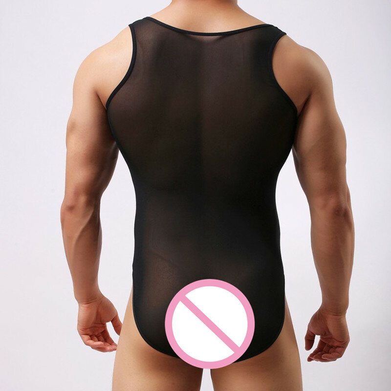 ผู้ชายชุดชั้นในเกย์ไนลอนยืดหยุ่น MeshTransparent ตาข่ายเสื้อเซ็กซี่เซ็กซี่ชาย Bodysuit เสื้อกล้าม Jumpsuit กางเกงขาสั้น