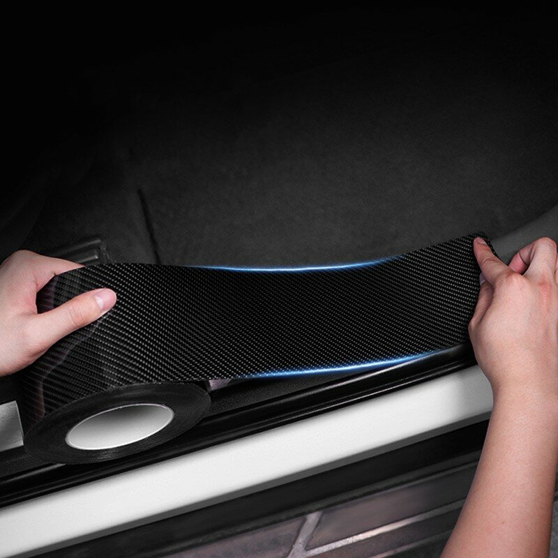 Stiker Mobil Serat Karbon DIY Strip Pelindung Pasta Ambang Pintu Otomatis Cermin Samping Pita Anti Gores Film Perlindungan Tahan Air