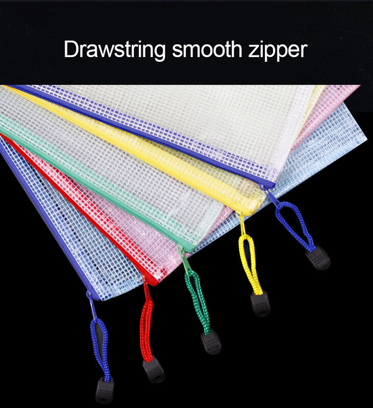 10pcs A4/A5/A6 Mesh Zipper Pouch Document Bag Waterproof Zip File Folders School Office Supplies Pencil Case Storage Bags