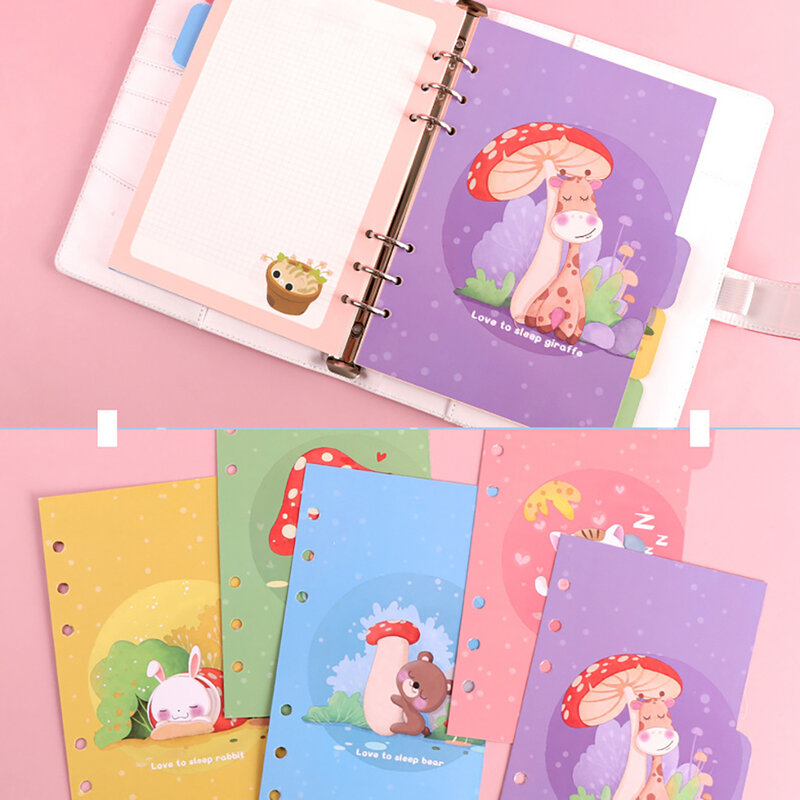 5 Sheets Cartoon Cute Paper Index Divider A5 A6 6 Holes for Binder Planner Notebook Stationery Paper Divider Accessories