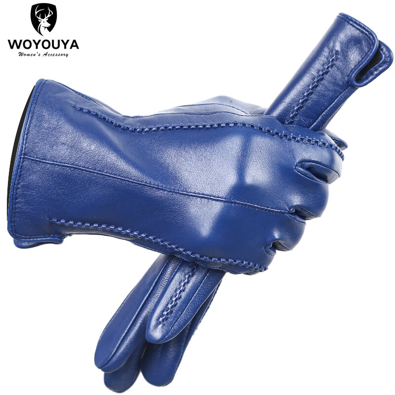 Skórzane rękawiczki z ekranem dotykowym, wysokiej jakości skórzane rękawiczki damskie, zimowe rękawiczki z prawdziwej skóry, ciepłe damskie skórzane rękawiczki-2226