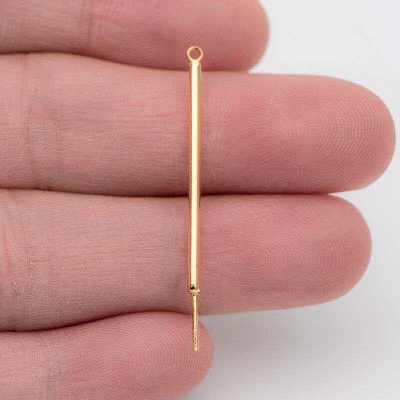 10 encantos longos da barra do ouro dos pces 37mm, pingentes chapeados ouro da vara de bronze, podem adicionar pérolas/grânulos meio perfurados (GB-887)