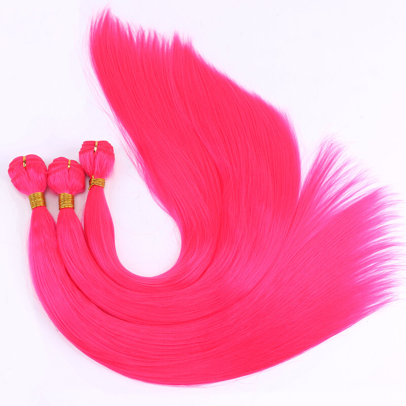 Extensiones de Cabello sintético para mujeres negras, mechones de pelo liso Afro rosa de 14 a 22 pulgadas, 100g por pieza