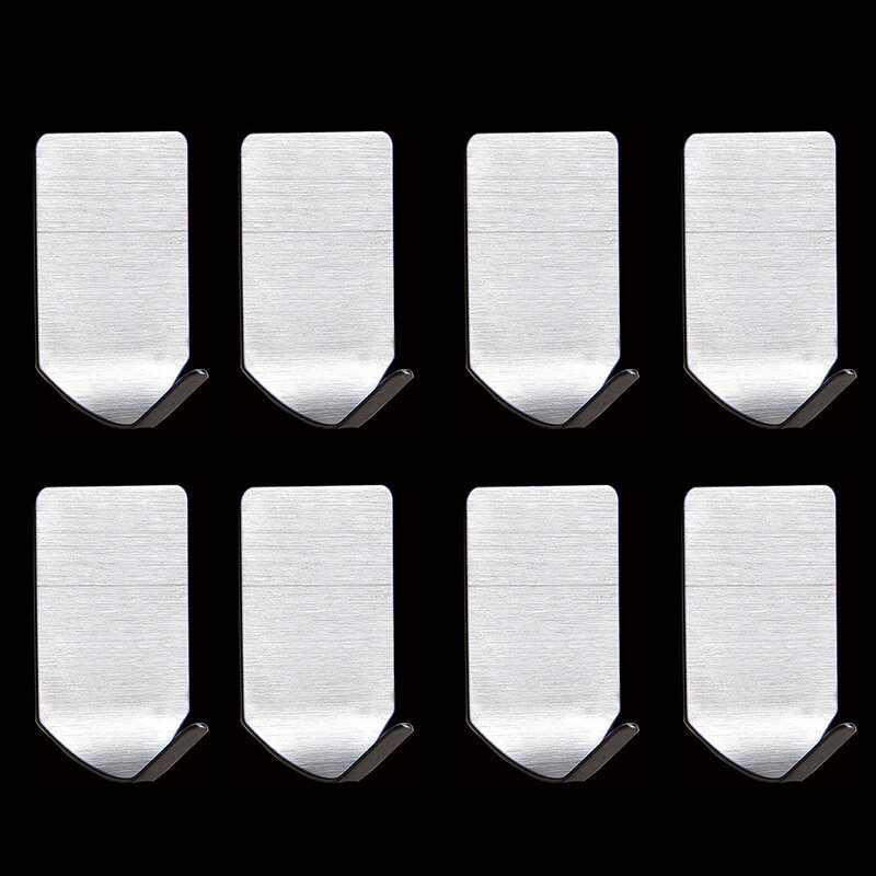 8Pcs/Set No Trace Multi Purpose Kitchen Supplies 304 Stainless Steel Self Adhesive Silver Bathroom Accessories Wall Hanging Hook