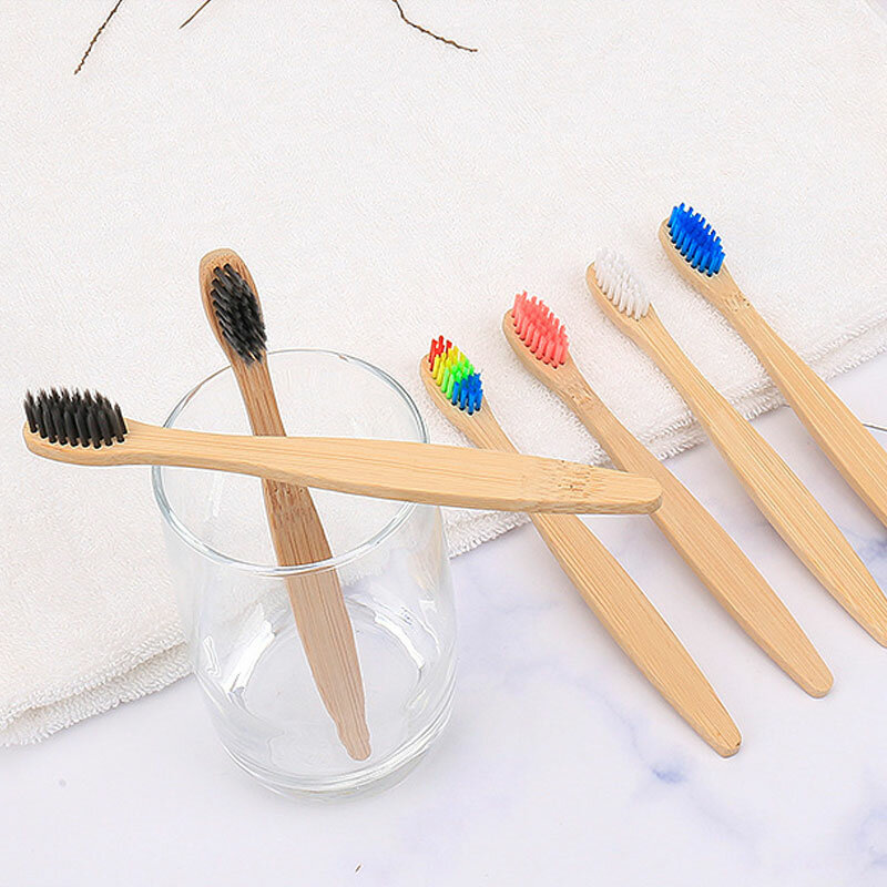 Бамбуковая зубная щетка, Детская Экологически чистая зубная щетка, зубная щетка с мягкой щетиной, с радужной цветной бамбуковой ручкой для ...