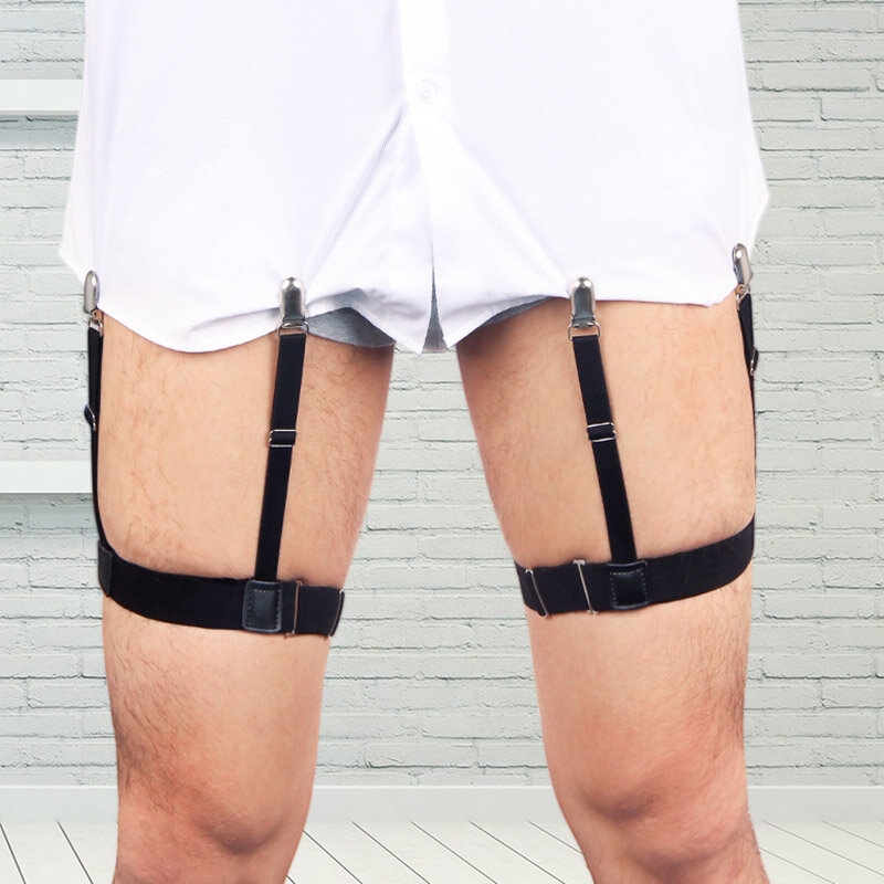 2 Pcs ชายเสื้อ Stays เข็มขัดลื่นคลิปล็อคเก็บเสื้อ Tucked ขาต้นขา Suspender Garters สายคล้องปรับล็อค