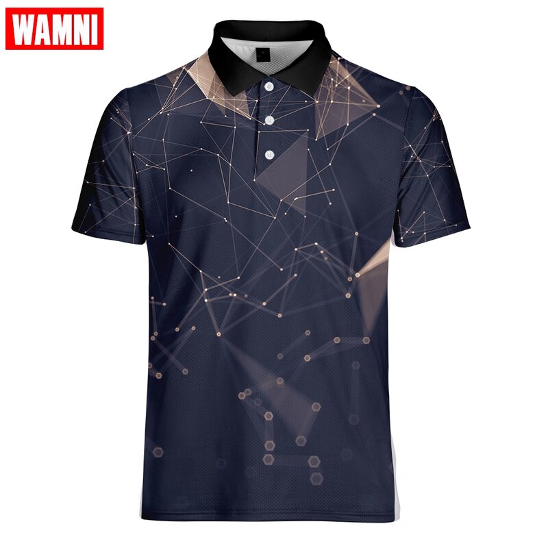 WAMNI 3D Tennis T Shirt Casual Sport Badminton Quick Drying Loose Turn-down Collar Button Male Streetwear gentleman -shirt
