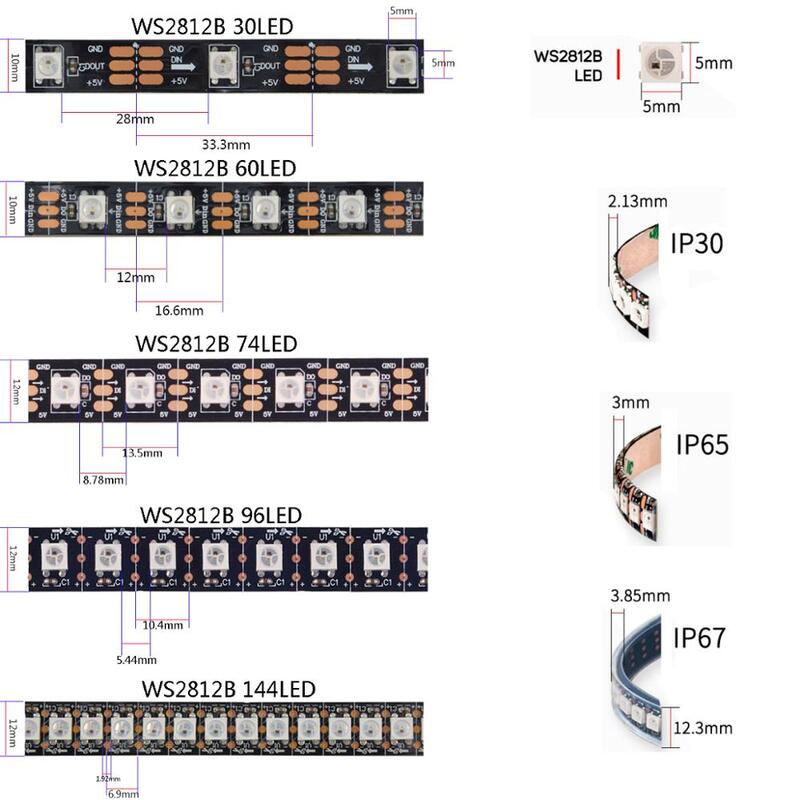 Tira de LED WS2812B direccionable individualmente, tira de LED RGB inteligente, impermeable y 14 teclas, Kit de control remoto inalámbrico RF DC5V
