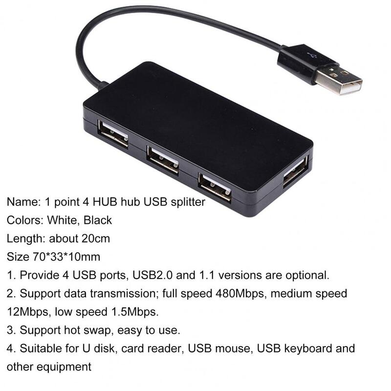 Portable USB 2.0 4 Ports 480Mbps Cable Hub Splitter for Card Reader