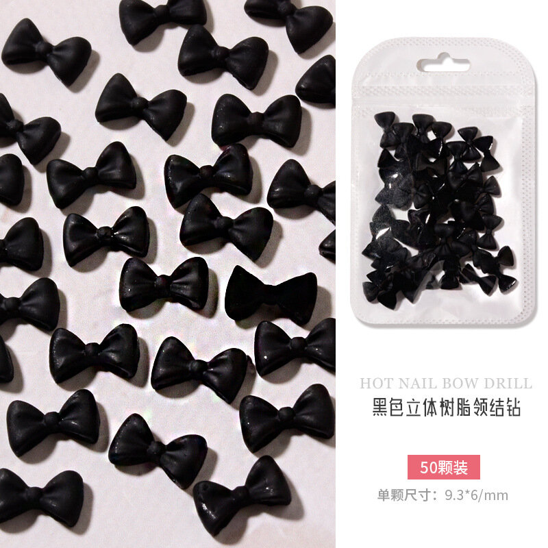 50pcs/Bag Black And White Nail Art Bowknot Resin 3D Nail Jewelry Three-Dimensional Ribbon Polishing Jewelry DIY Nail Art Design