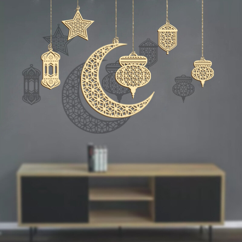 Eid mubarak decoração artesanato de madeira pendurado pingente ramadan kareem decoração para casa muçulmano festa suprimentos eid al-adha presente
