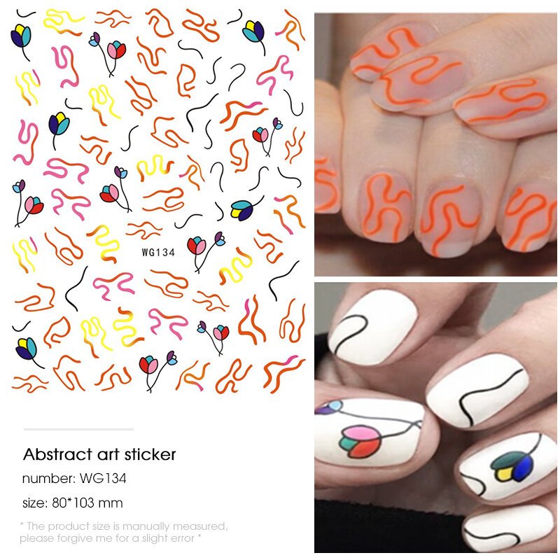 1 liść abstrakcyjny kształt 3D naklejka do paznokci s czarna linia kobieta projekt naklejka do paznokci róża naklejki samoprzylepne paznokci tatuaż artystyczny dekoracja
