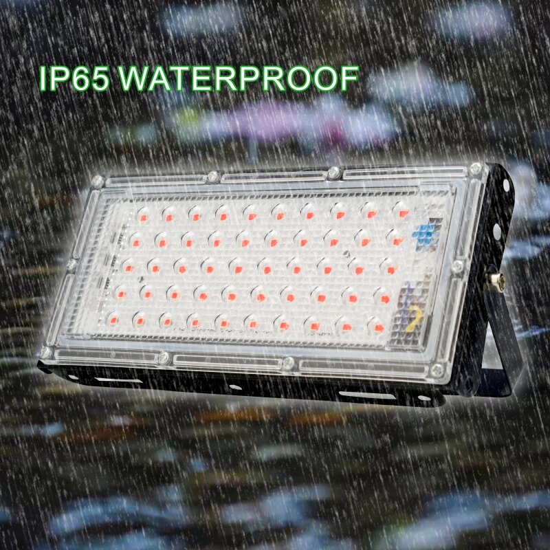 Refletor para área externa, 50w, lâmpada de led rgb, 220v ac, resistência à água ip65, refletor led, vermelho, verde, azul, iluminação de jardim
