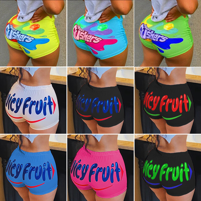 Sexy High Waisted Booty Shorts Women Plus Size Cycling Leggings Summer Fitness Clothing Female Juicy Fruit Shorts Wholesale