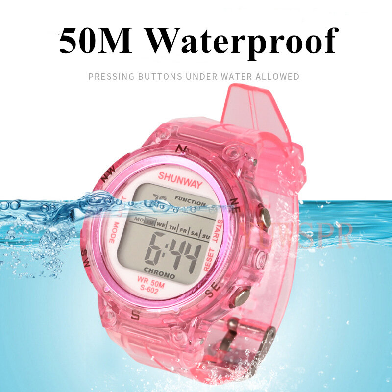Электронные светодиодные часы для плавания, цифровые спортивные водонепроницаемые часы 5 бар, Повседневные детские часы для мальчиков и девочек, подарок 602