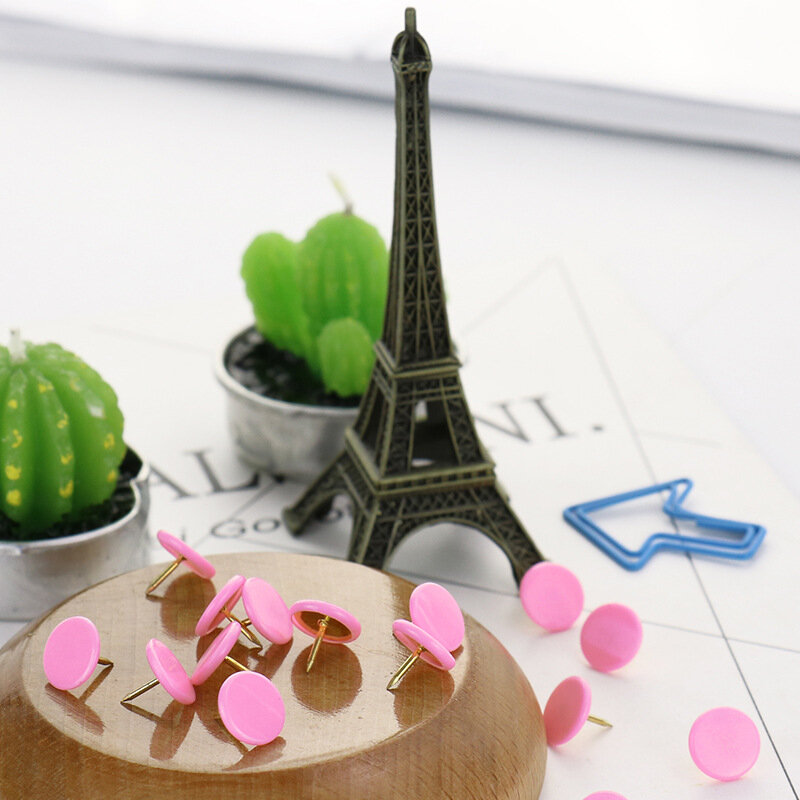 50pcs/box  colorful button-shaped pushpins, multi-color plastic round head, decorative pushpins forStudent stationery cork nails