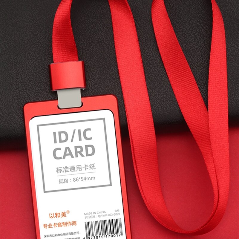 Material de metal de luxo material de escritório titular do cartão de visita cartão de identificação de crédito titular do crachá com cordão requintado personalizado