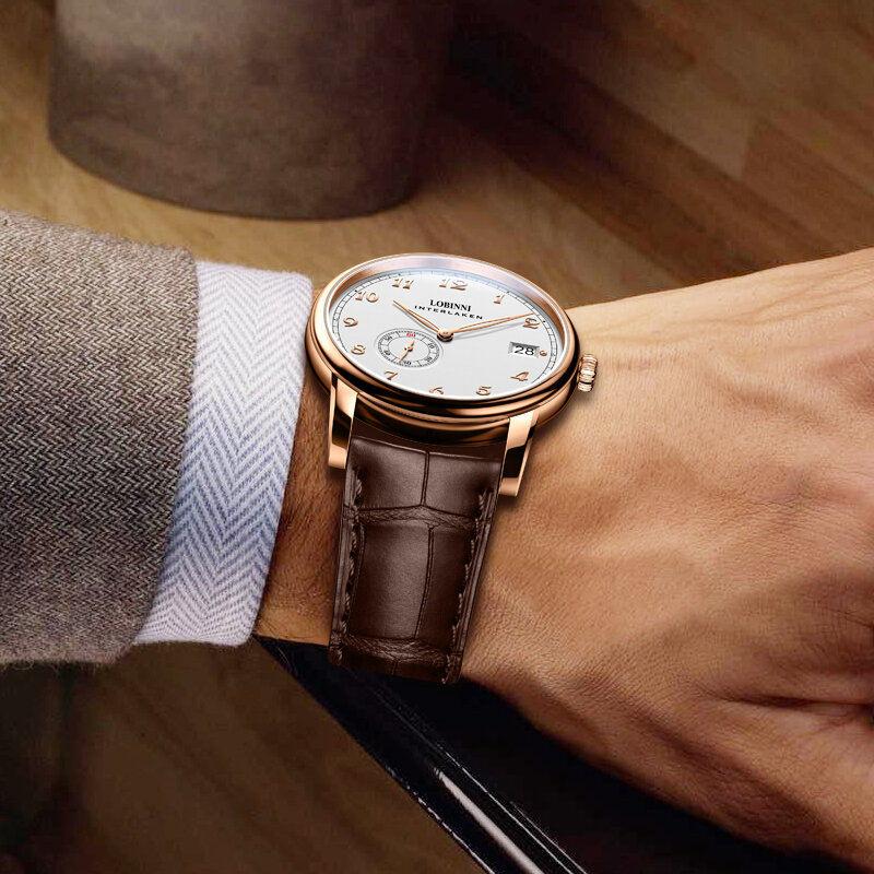 Lobinni Luxury นาฬิกาผู้ชาย Mens นาฬิกาอัตโนมัติ Ulththin นาฬิกาข้อมือ50M กันน้ำสายหนัง