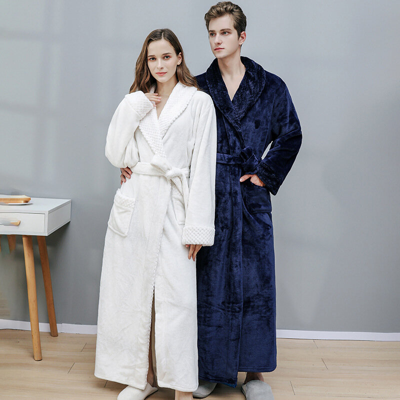 Men Sleepwear Women Nightgown Flannel Kimono Bathrobe Gown Loose Nightwear Intimate Lingerie Coral Fleece Lounge Wear Homewear