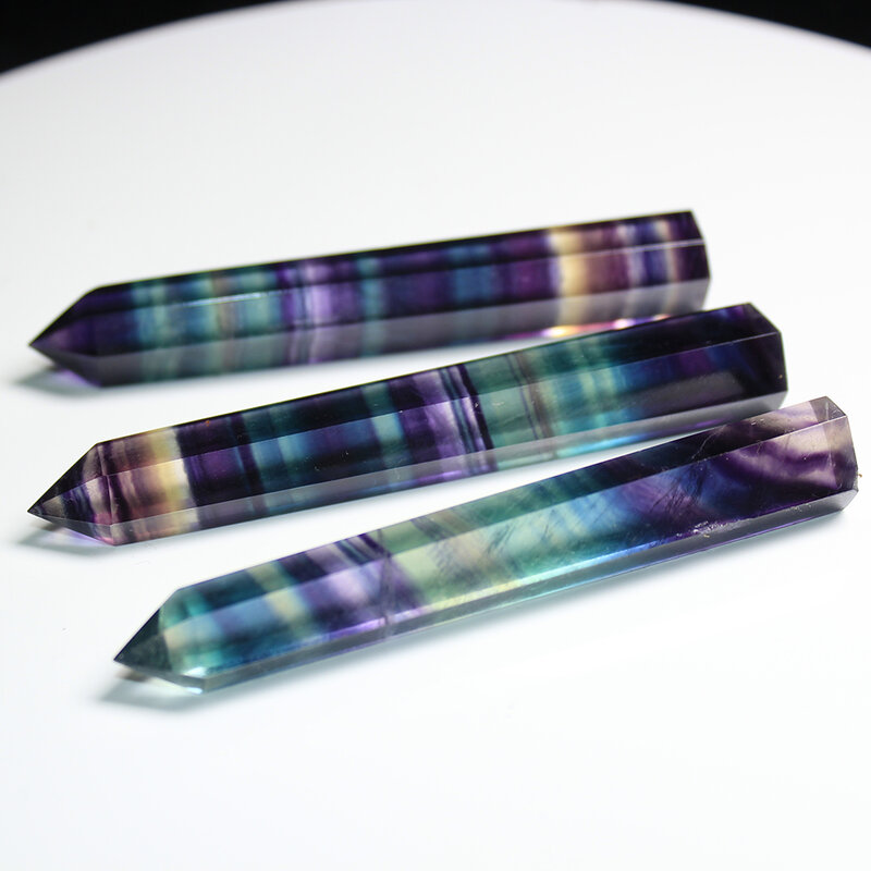 Cristal de fluorita Natural a rayas de colores, piedra de cristal de cuarzo, punto de curación, varita Hexagonal, piedra de tratamiento, 4-7CM