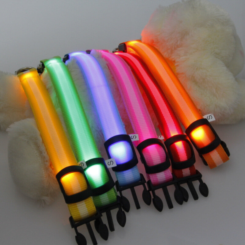 2,5 Cm rayas fibra LED Collar de mascota luminoso cuello de perro 6 colores 3 uds suministros de tamaño