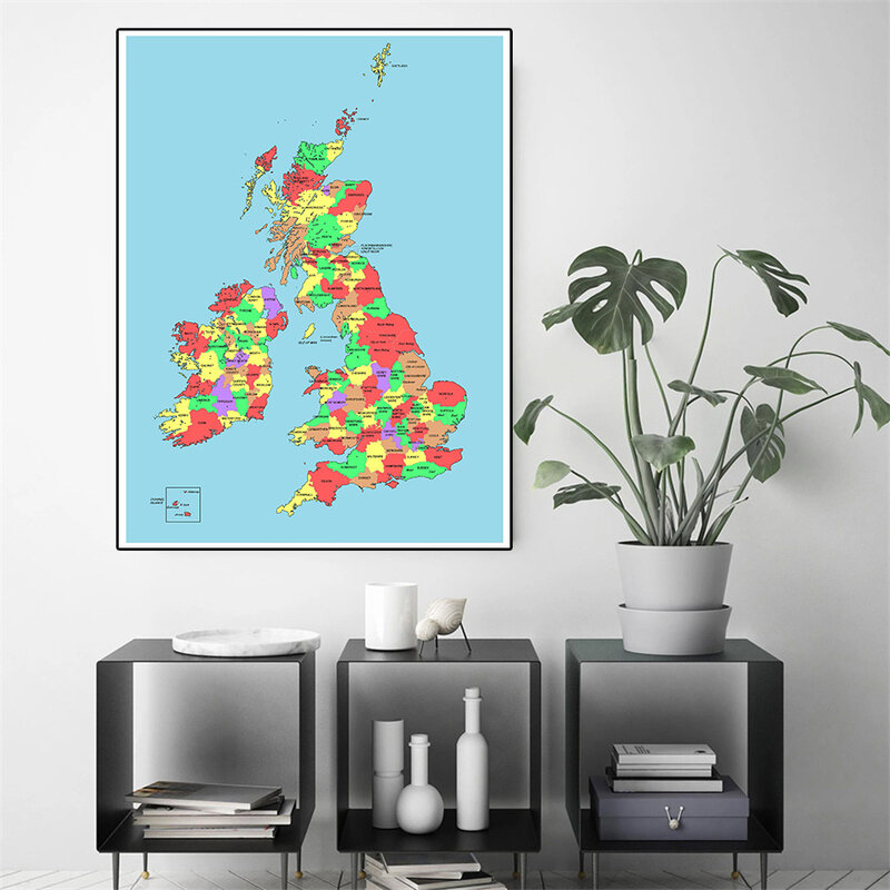 59*84Cm Peta Politik Inggris Poster Seni Dinding Lukisan Kanvas Ramah Lingkungan Ruang Keluarga Dekorasi Rumah Perlengkapan Sekolah Perjalanan