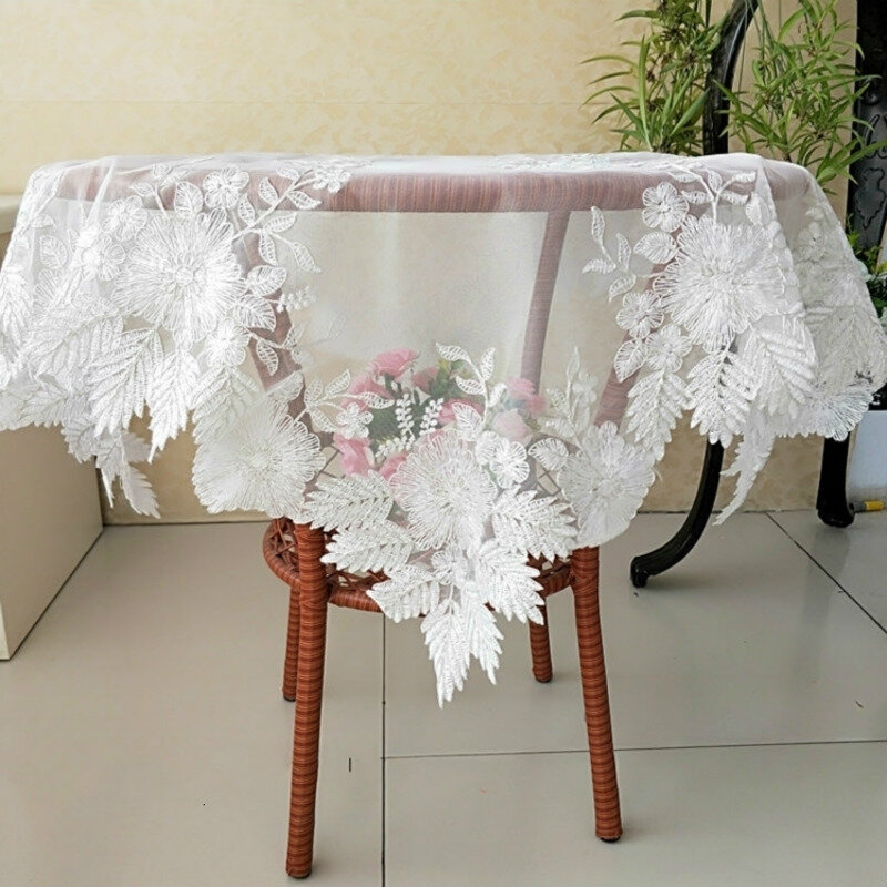 Seiko-Mantel bordado de flores, tela de encaje europeo, antipolvo, balcón, mesa redonda pequeña, decoración de Navidad y boda