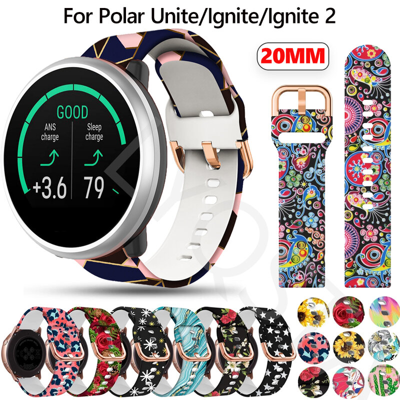 20Mmreplacement Smart Horloge Band Voor Polar Ontbranden/Unite Bloem Afdrukken Siliconen Band Polar Ontbranden 2 Polsbandje Accessoires Riem