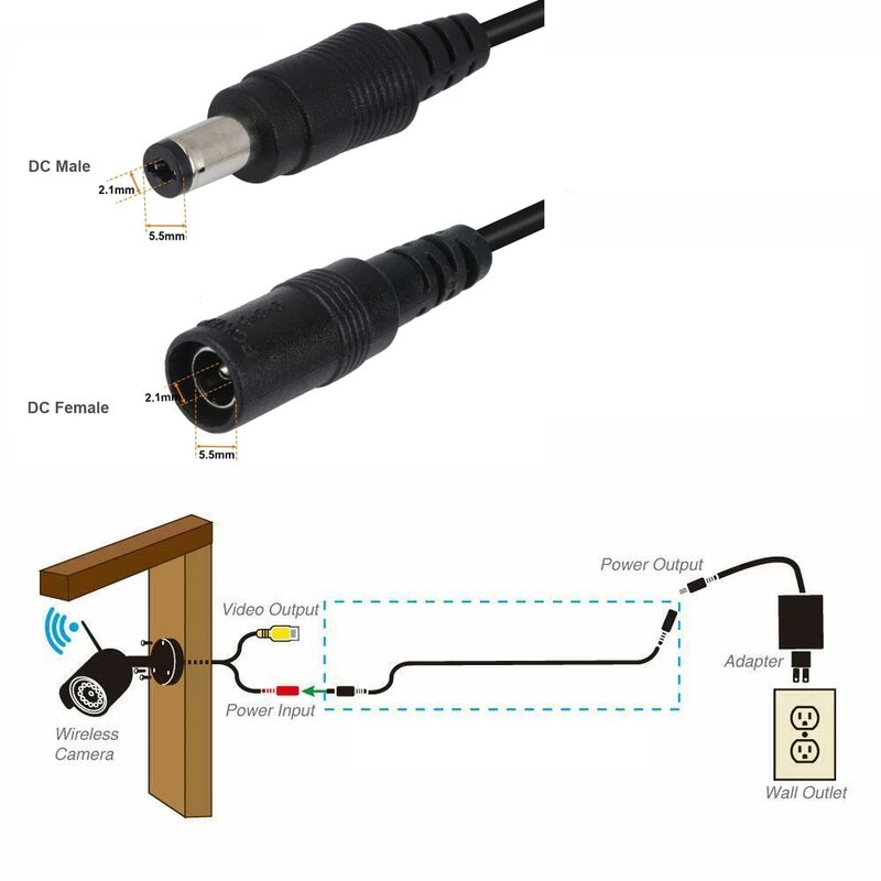 Câble d'extension de caméra de vidéosurveillance DC 12V, 3/5/10/15/20/30 mètres, 5.5mm x 2.1mm, extension d'alimentation, directions pour caméras de sécurité Wifi/AHD/IP