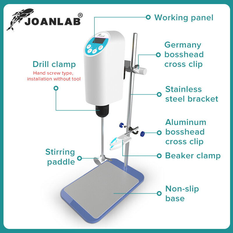 Agitador de laboratorio JOANLAB 110V a 220V Agitador eléctrico Pantalla digital Mezclador de laboratorio Equipo de laboratorio Capacidad máxima de agitación: 20L