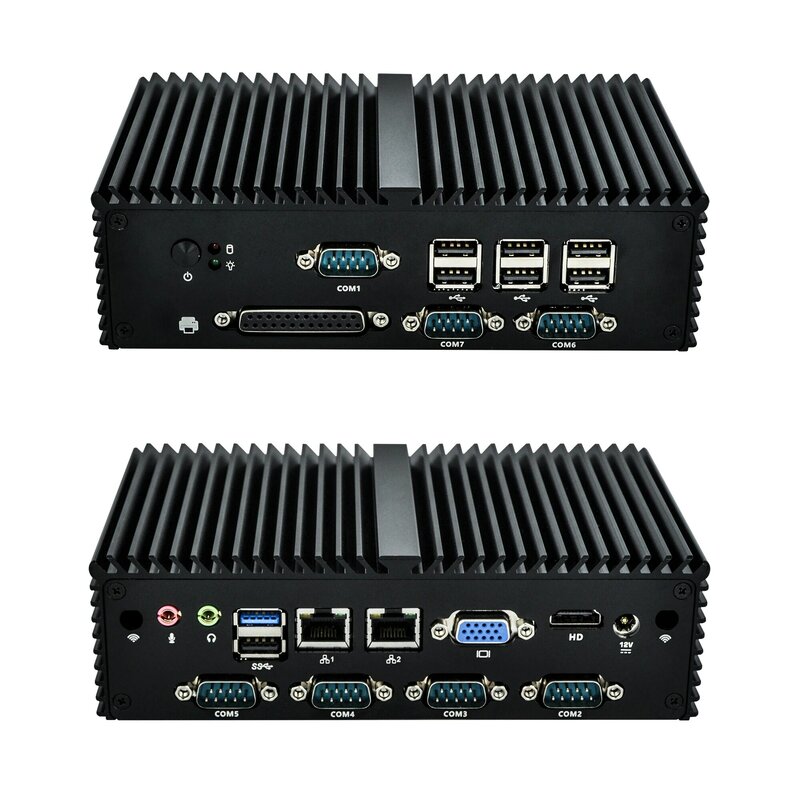 Gratis ongkir qotom Q190X มินิ perangkat keras komputer อ่าว Trail J1900 Dual LAN OEM คอมพิวเตอร์ขนาดเล็กกับ Serial Parallel Port
