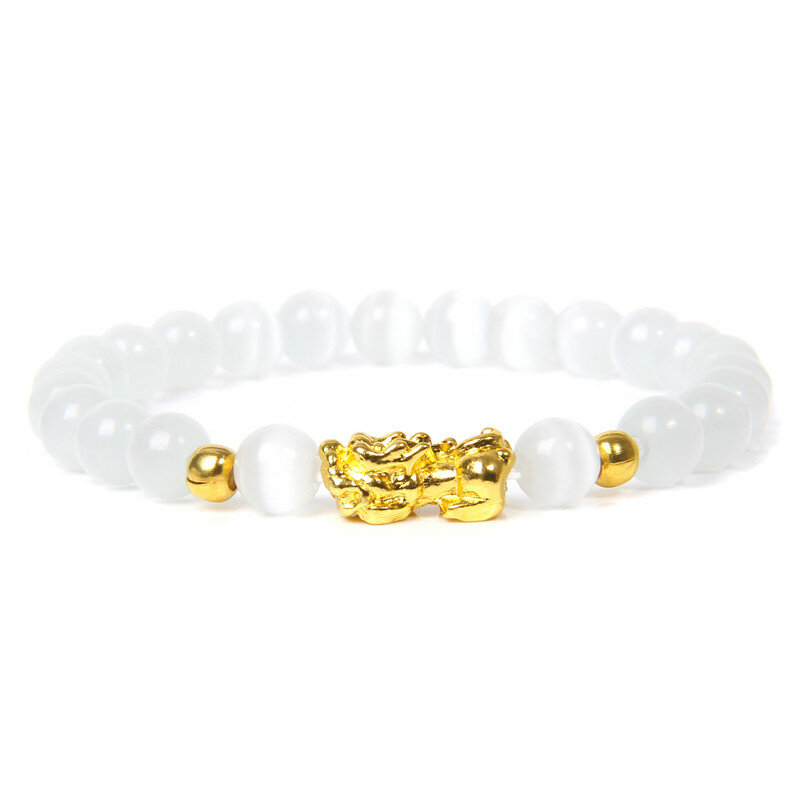 White Cat Eye Stein Perlen Armbänder Für Frauen Tier Charme Armreifen Anhänger Armband Opal Mode Reiki Healing Weibliche Schmuck