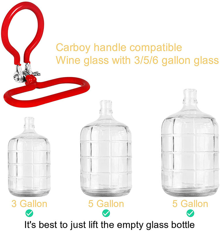 Carboy-manijas de correa para fermentador de vino, 1 pieza, soporte de Carboy resistente para cuello liso, 3 galones, 5 galones, 6 galones, 6,5 galones