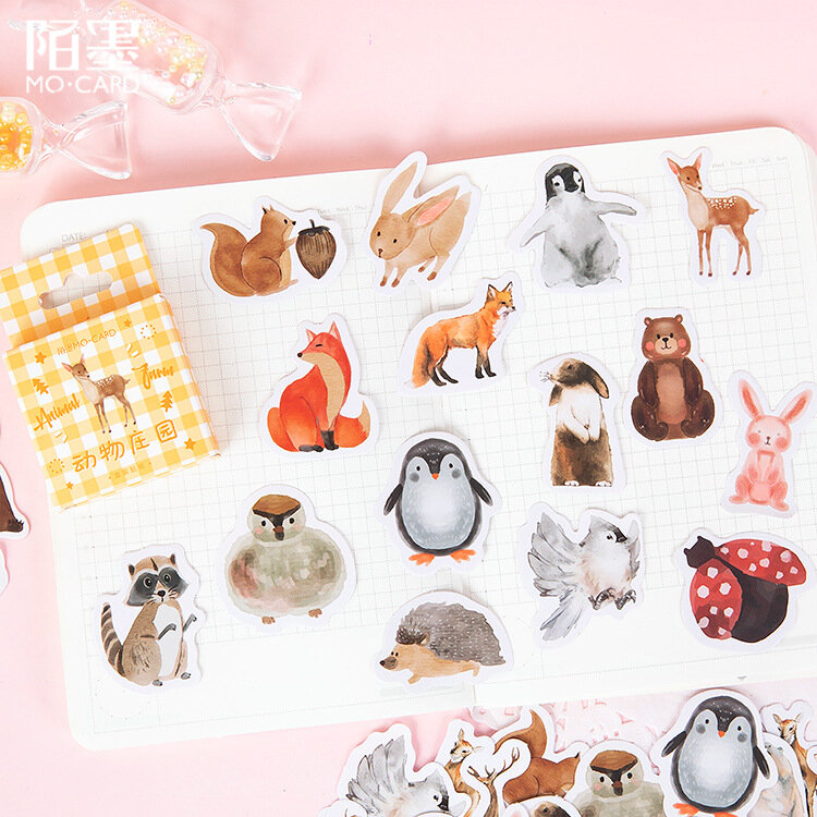 MOhm-pegatinas de granja de animales en caja, calcomanías de decoración de pingüino, copos, regalo de álbum de recortes, suministros escolares para niñas, 45 piezas